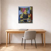 Gallery-wrapped canvas print of Fernando Botero's La Vedova displayed on a wall in a home office