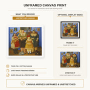 Fernando Botero - Le Sorelle canvas print size comparison and framing display infographic