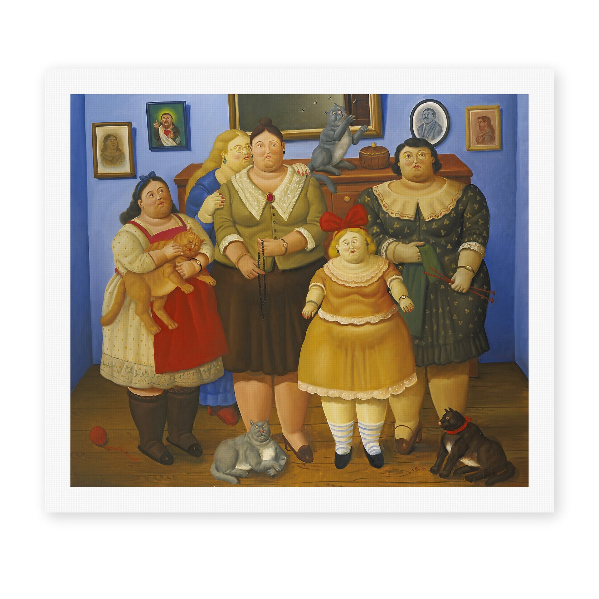 Fernando Botero's 'Le Sorelle' painting reproduced as a rolled canvas print