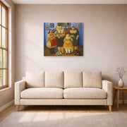 Gallery-wrapped canvas print of Fernando Botero's Le Sorelle displayed on a wall in a living room