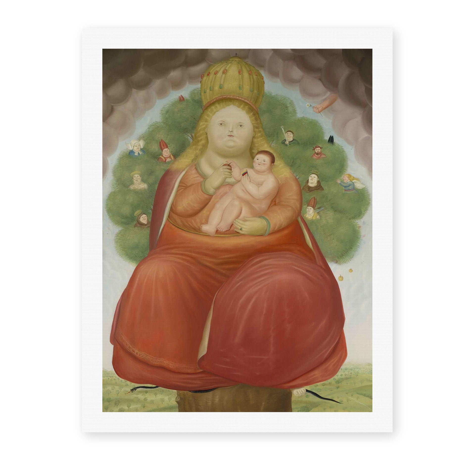 Fernando Botero's 'Madonna with Child' painting reproduced as a rolled canvas print