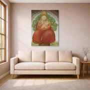 Gallery-wrapped canvas print of Fernando Botero's Madonna with Child displayed on a wall in a living room