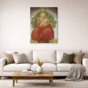 Gallery-wrapped canvas print of Fernando Botero's Madonna with Child displayed on a wall in a living room