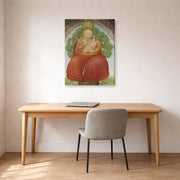 Gallery-wrapped canvas print of Fernando Botero's Madonna with Child displayed on a wall in a home office