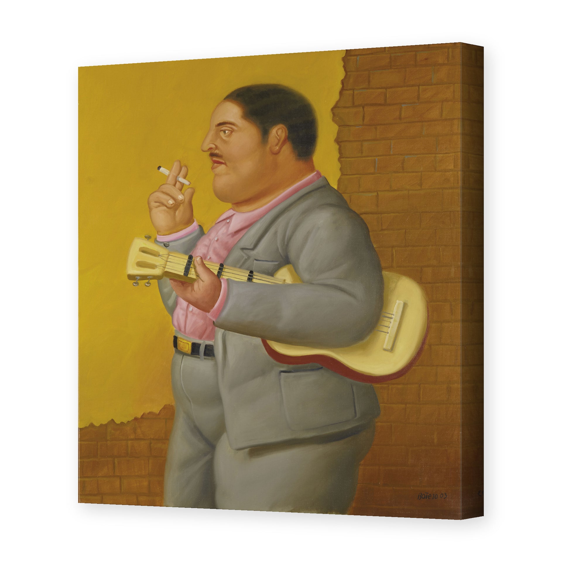Fernando Botero's 'Man with Banjo' painting reproduced as a gallery-wrapped canvas print