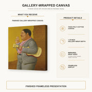 Fernando Botero - Man with Banjo gallery wrap canvas construction and hanging details infographic