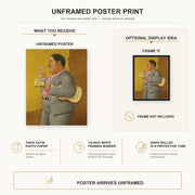 Fernando Botero - Man with Banjo poster print size comparison and framing display infographic