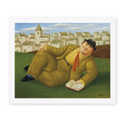 Fernando Botero's 'Man with Book' painting reproduced as a rolled canvas print
