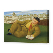 Fernando Botero's 'Man with Book' painting reproduced as a gallery-wrapped canvas print