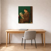 Gallery-wrapped canvas print of Fernando Botero's Man with Newspaper displayed on a wall in a home office
