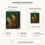 Fernando Botero - Man with Newspaper poster print size comparison and framing display infographic