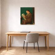 Unframed poster print of Fernando Botero's Man with Newspaper displayed on a wall in a home office