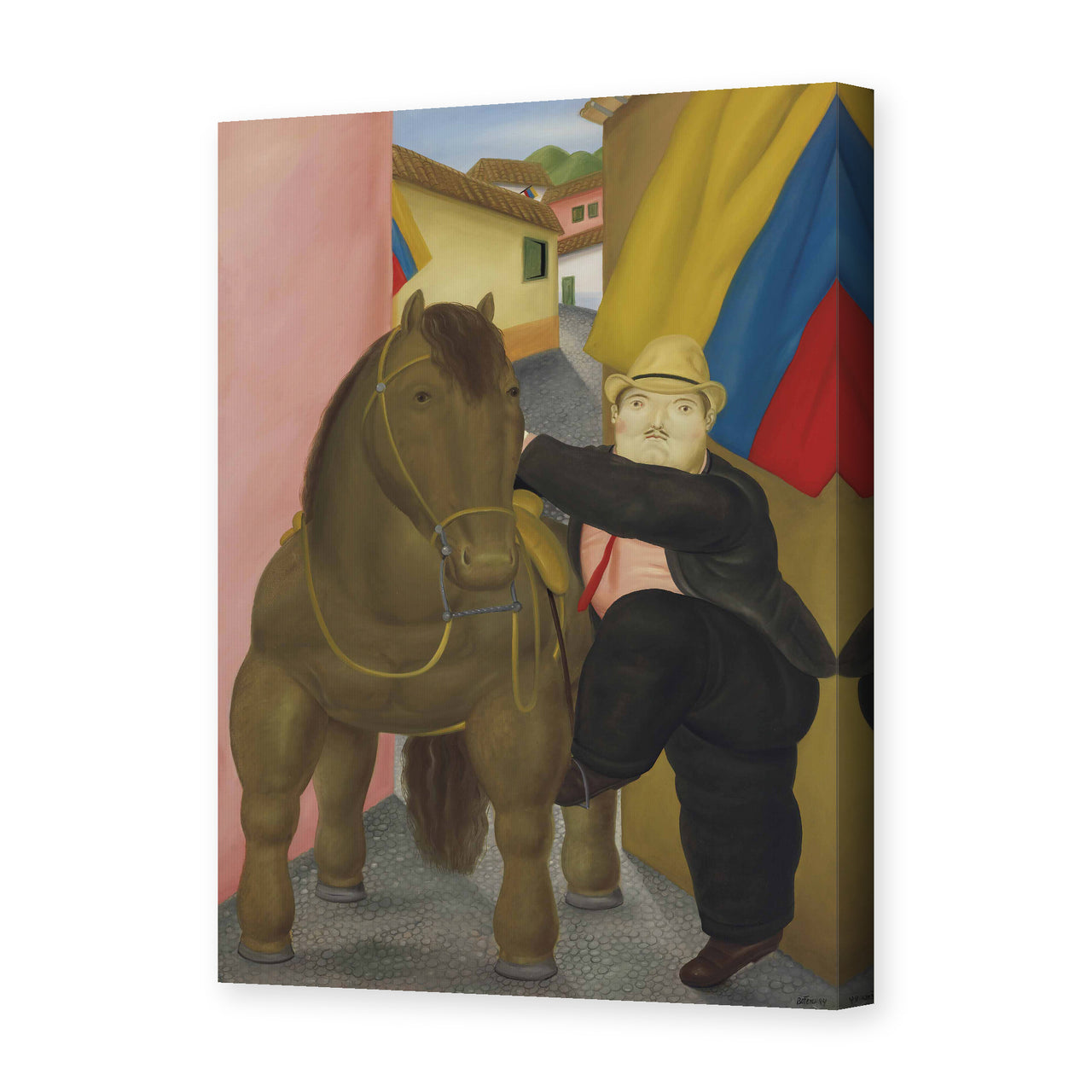 Fernando Botero's 'Man and Horse' painting reproduced as a gallery-wrapped canvas print