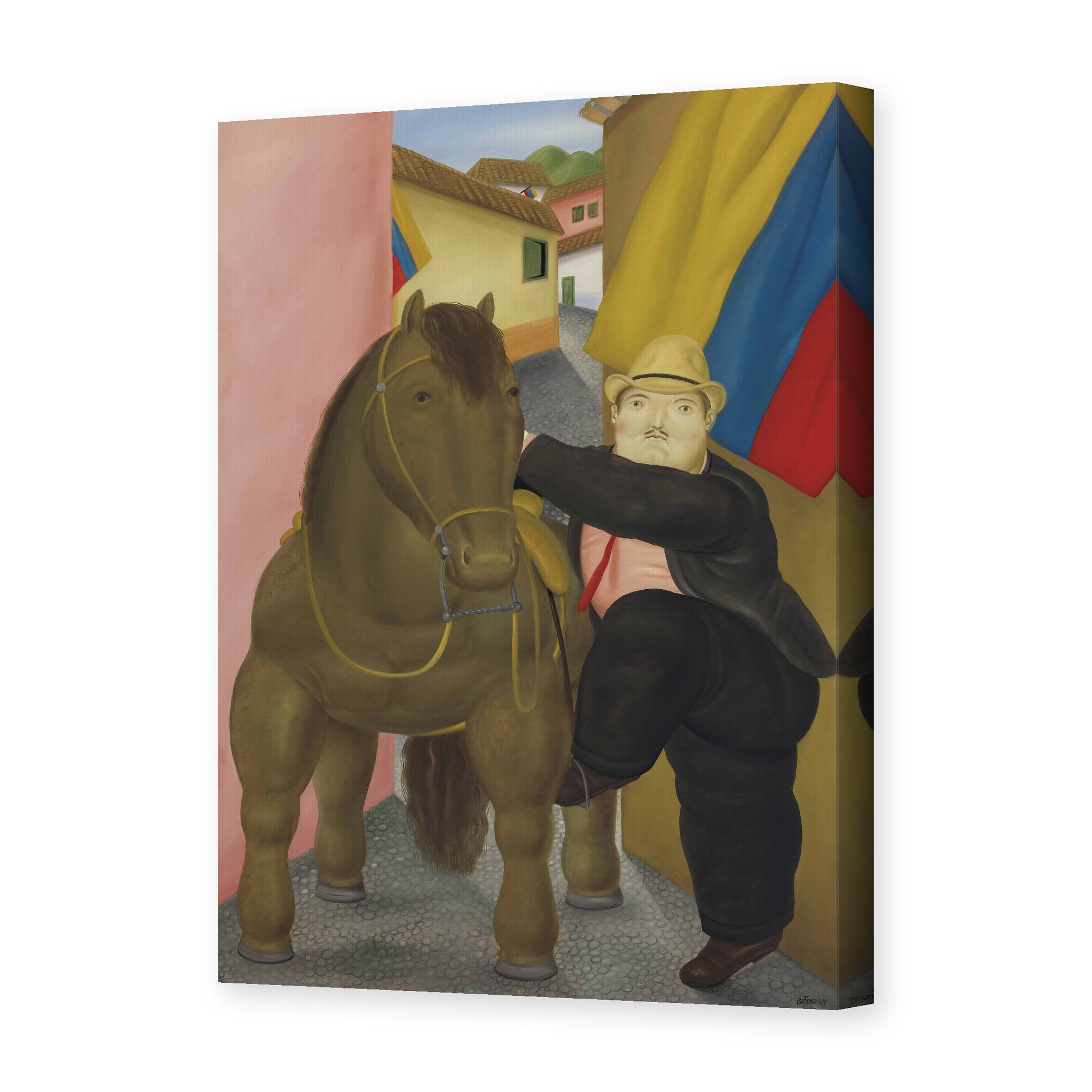 Fernando Botero's 'Man and Horse' painting reproduced as a gallery-wrapped canvas print