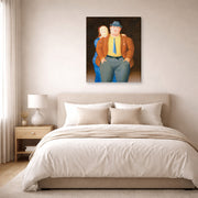 Gallery-wrapped canvas print of Fernando Botero's Man and Woman displayed on a wall in a bedroom