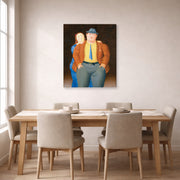 Gallery-wrapped canvas print of Fernando Botero's Man and Woman displayed on a wall in a dining room