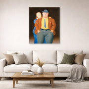 Gallery-wrapped canvas print of Fernando Botero's Man and Woman displayed on a wall in a living room
