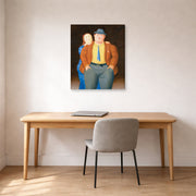 Gallery-wrapped canvas print of Fernando Botero's Man and Woman displayed on a wall in a home office