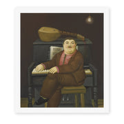 Fernando Botero's 'Man at the Piano' painting reproduced as a rolled canvas print