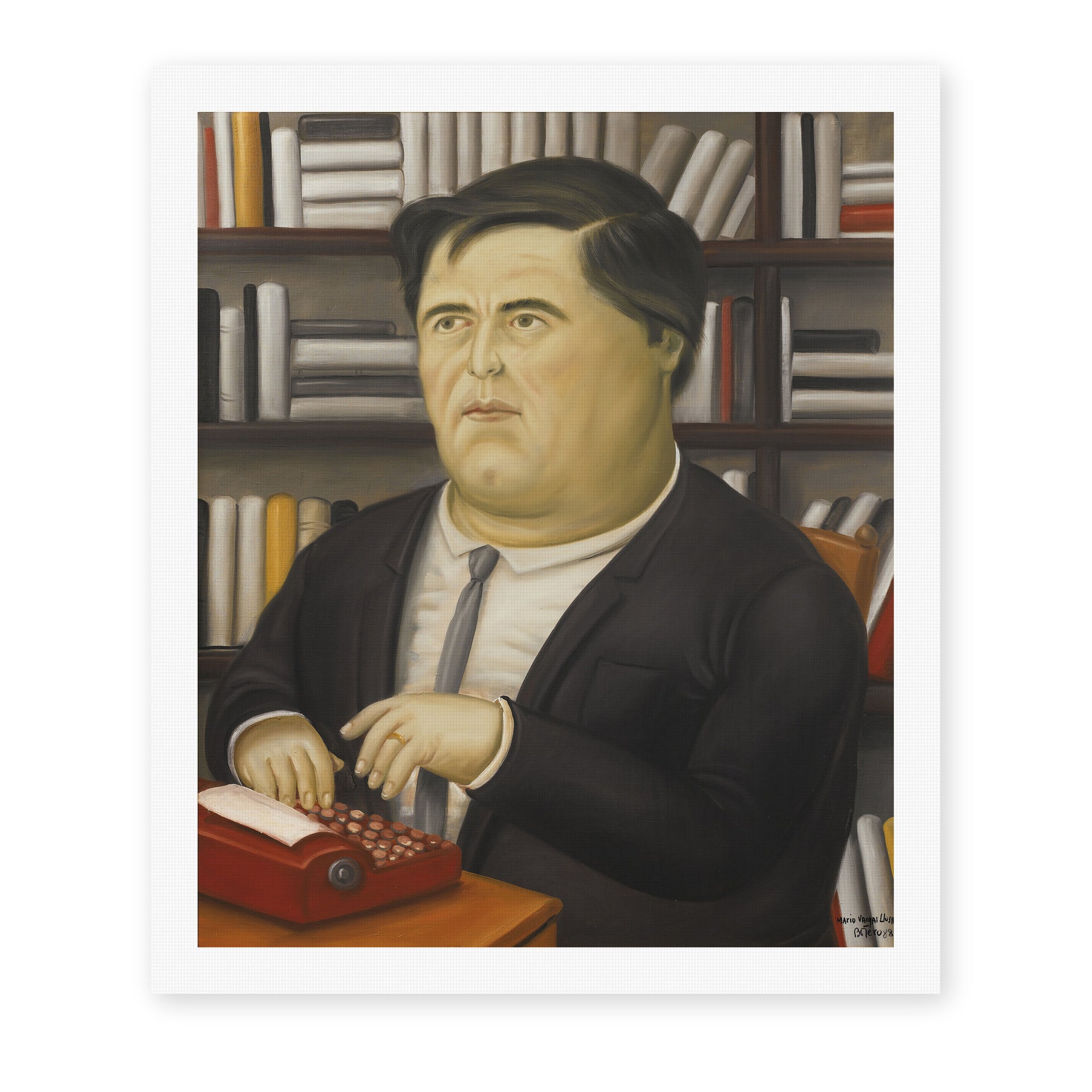 Fernando Botero's 'Mario Vargas Llosa' painting reproduced as a rolled canvas print