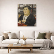 Gallery-wrapped canvas print of Fernando Botero's Mario Vargas Llosa displayed on a wall in a living room