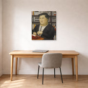 Gallery-wrapped canvas print of Fernando Botero's Mario Vargas Llosa displayed on a wall in a home office