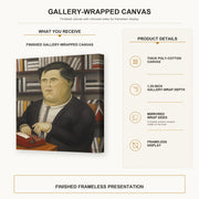 Fernando Botero - Mario Vargas Llosa gallery wrap canvas construction and hanging details infographic