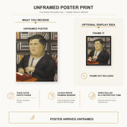 Fernando Botero - Mario Vargas Llosa poster print size comparison and framing display infographic