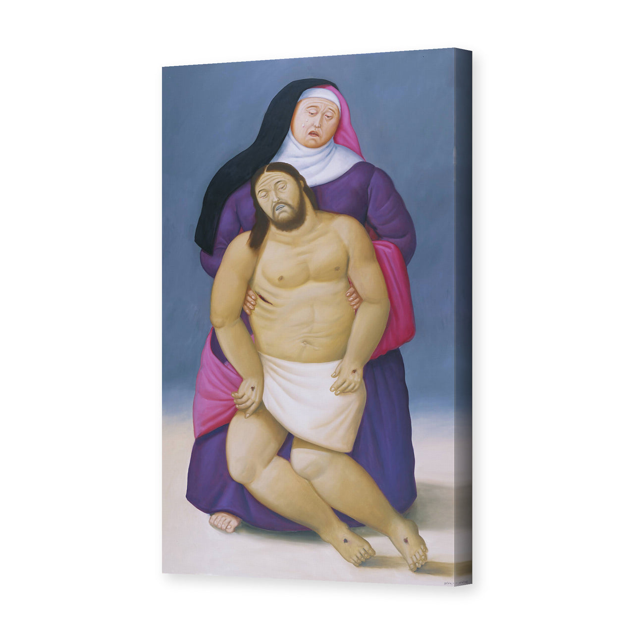 Fernando Botero's 'Mary and Dead Jesus' painting reproduced as a gallery-wrapped canvas print