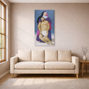 Gallery-wrapped canvas print of Fernando Botero's Mary and Dead Jesus displayed on a wall in a living room