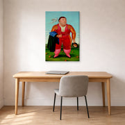 Gallery-wrapped canvas print of Fernando Botero's Matador displayed on a wall in a home office