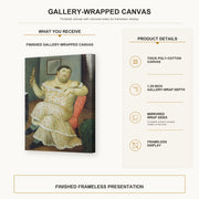 Fernando Botero - Melancholy gallery wrap canvas construction and hanging details infographic