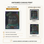 Fernando Botero - Mona Lisa at Thirteen Years canvas print size comparison and framing display infographic