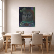Gallery-wrapped canvas print of Fernando Botero's Mona Lisa at Thirteen Years displayed on a wall in a dining room