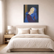 Gallery-wrapped canvas print of Fernando Botero's Mother Afflicted displayed on a wall in a bedroom