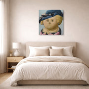 Gallery-wrapped canvas print of Fernando Botero's Mrs Rubens displayed on a wall in a bedroom