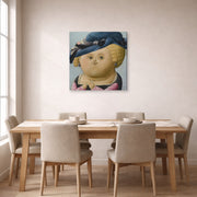 Gallery-wrapped canvas print of Fernando Botero's Mrs Rubens displayed on a wall in a dining room