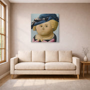 Gallery-wrapped canvas print of Fernando Botero's Mrs Rubens displayed on a wall in a living room