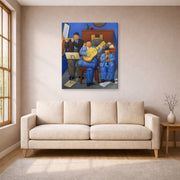 Gallery-wrapped canvas print of Fernando Botero's Musicians displayed on a wall in a living room