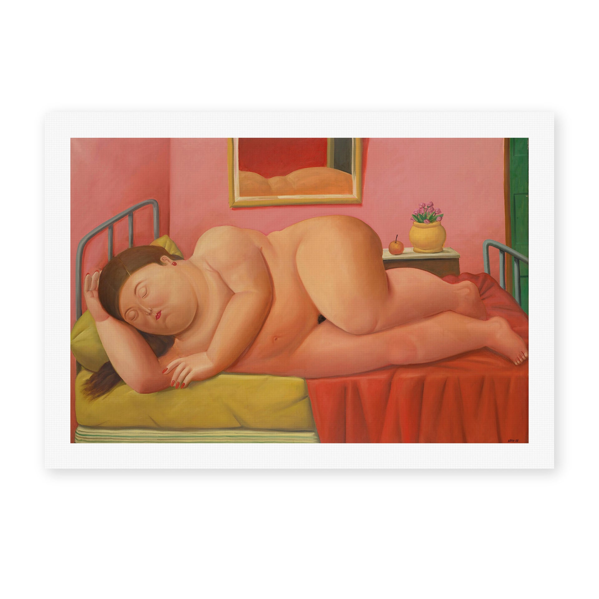 Fernando Botero's 'Naked Laying' painting reproduced as a rolled canvas print