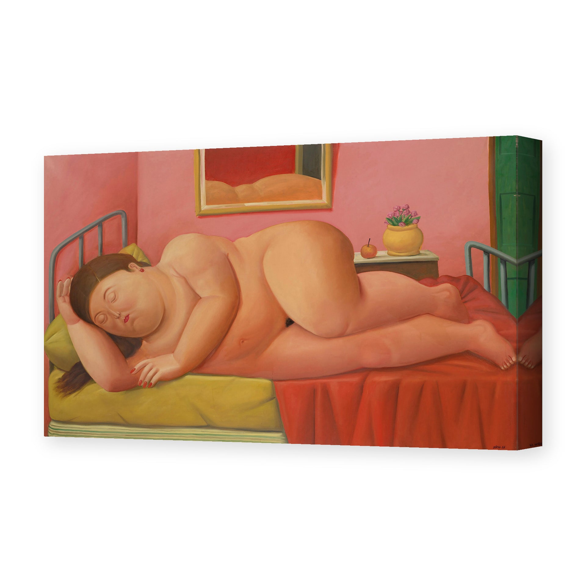 Fernando Botero's 'Naked Laying' painting reproduced as a gallery-wrapped canvas print