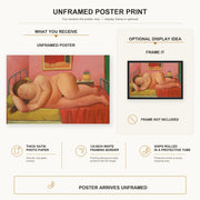 Fernando Botero - Naked Laying poster print size comparison and framing display infographic