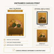 Fernando Botero - Naranjas Y Limones canvas print size comparison and framing display infographic