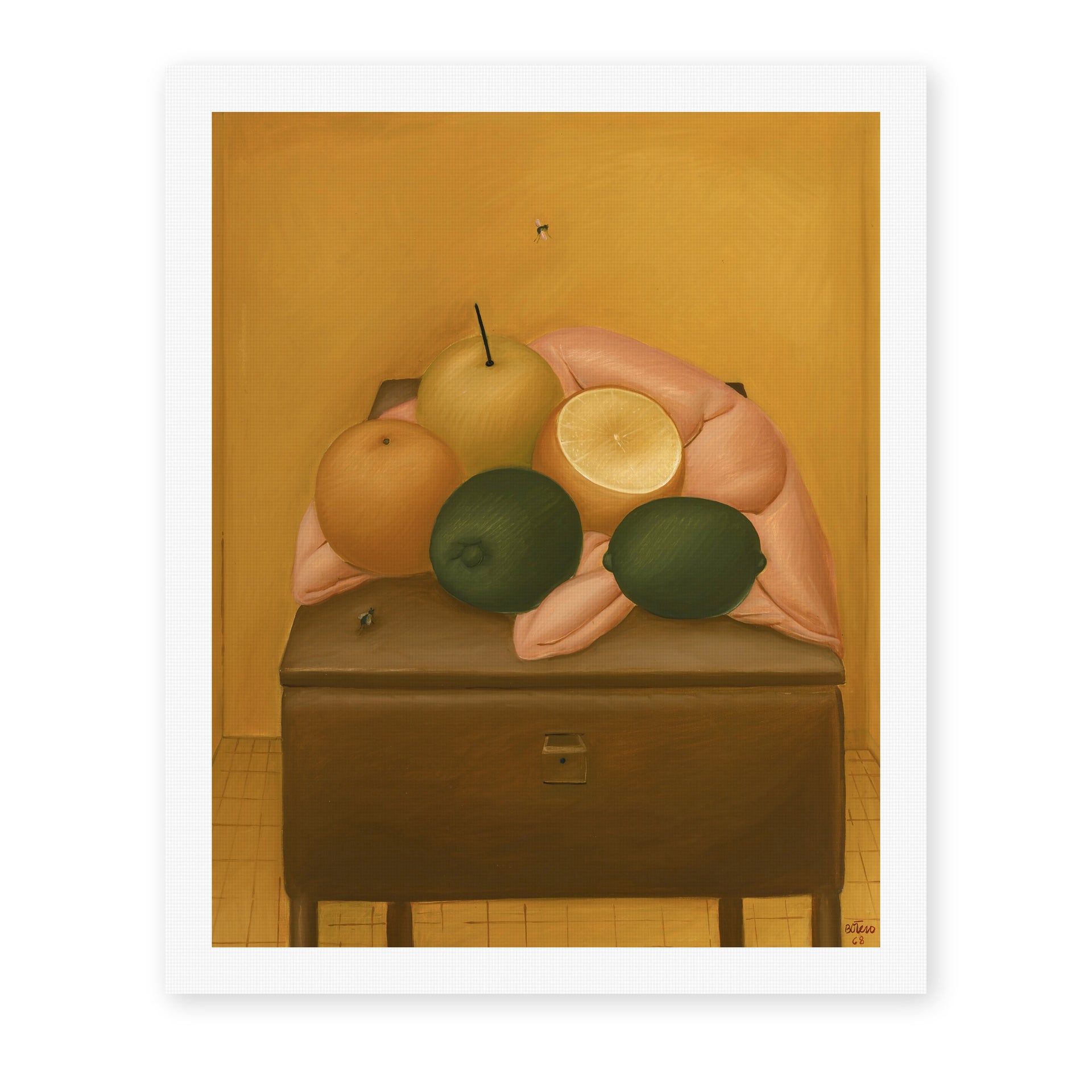 Fernando Botero's 'Naranjas Y Limones' painting reproduced as a rolled canvas print