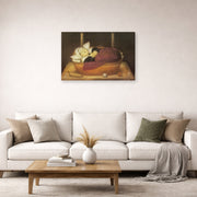Gallery-wrapped canvas print of Fernando Botero's New-born Nun displayed on a wall in a living room