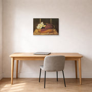 Gallery-wrapped canvas print of Fernando Botero's New-born Nun displayed on a wall in a home office