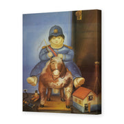 Fernando Botero's 'Pedrito on a Wooden Horse' painting reproduced as a gallery-wrapped canvas print