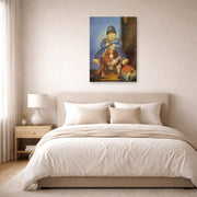 Gallery-wrapped canvas print of Fernando Botero's Pedrito on a Wooden Horse displayed on a wall in a bedroom