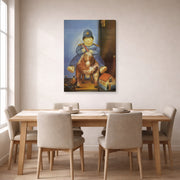 Gallery-wrapped canvas print of Fernando Botero's Pedrito on a Wooden Horse displayed on a wall in a dining room