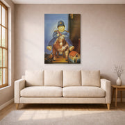Gallery-wrapped canvas print of Fernando Botero's Pedrito on a Wooden Horse displayed on a wall in a living room